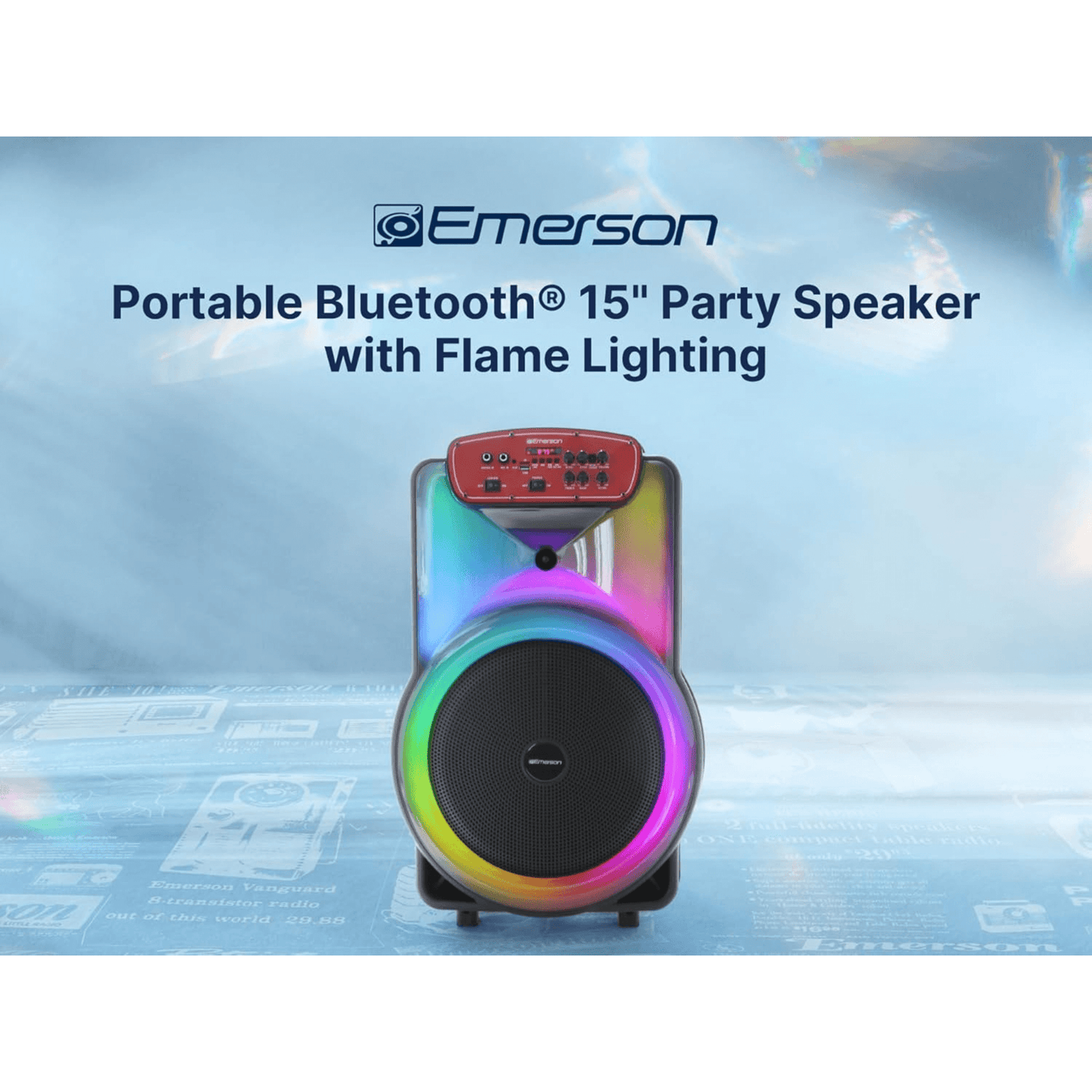 Emerson Portable Bluetooth 15" Party Speaker with Flame Lighting
