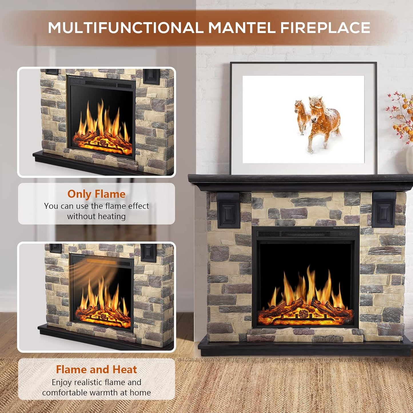 48 Inch Electric Fireplace Stone Mantel Package Y4926