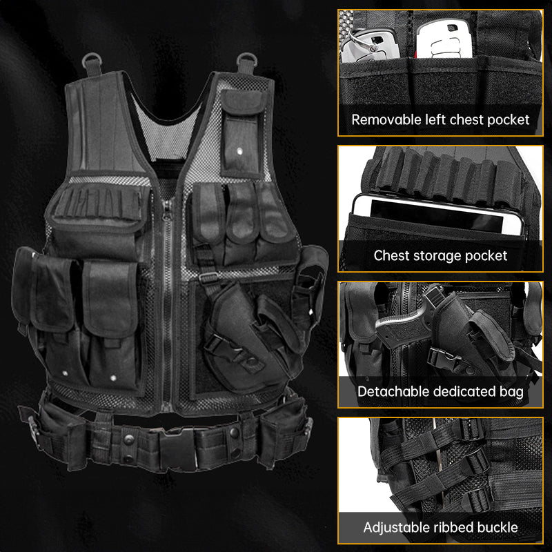 Tactical Vest for Men, Airsoft Vest, Black Molle Vest and Cap Protective Equipment