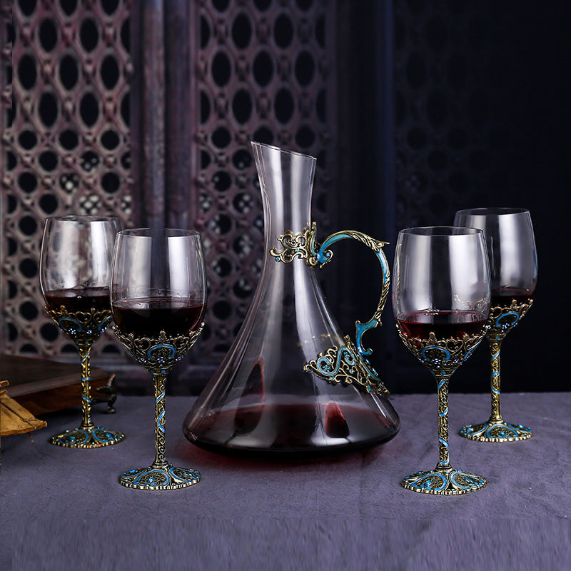 Enamel lead-free red wine cup crystal glass high footed cup decanter set
