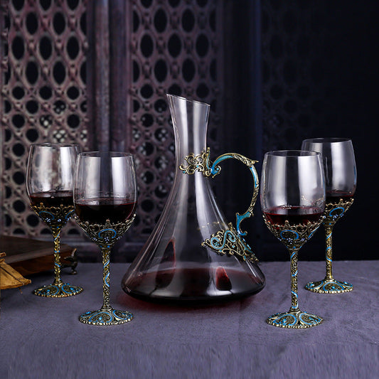 Enamel lead-free red wine cup crystal glass high footed cup decanter set