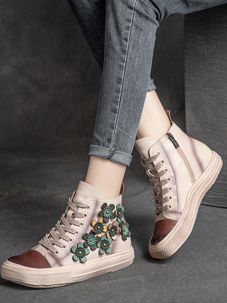 Chic Women's Contrast Flower High-Top Shoes
