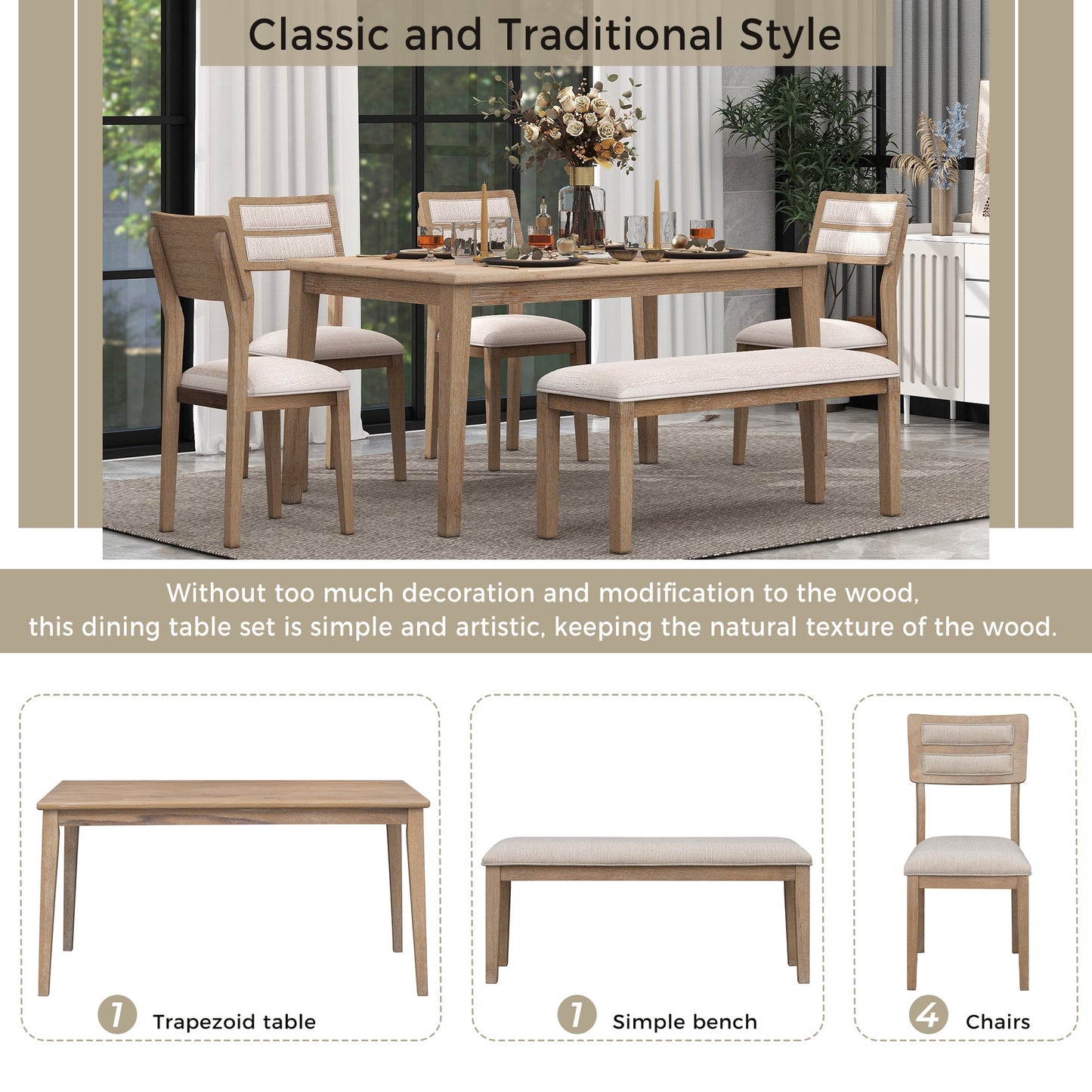 TREXM Classic and Traditional Style 6 - Piece Dining Set