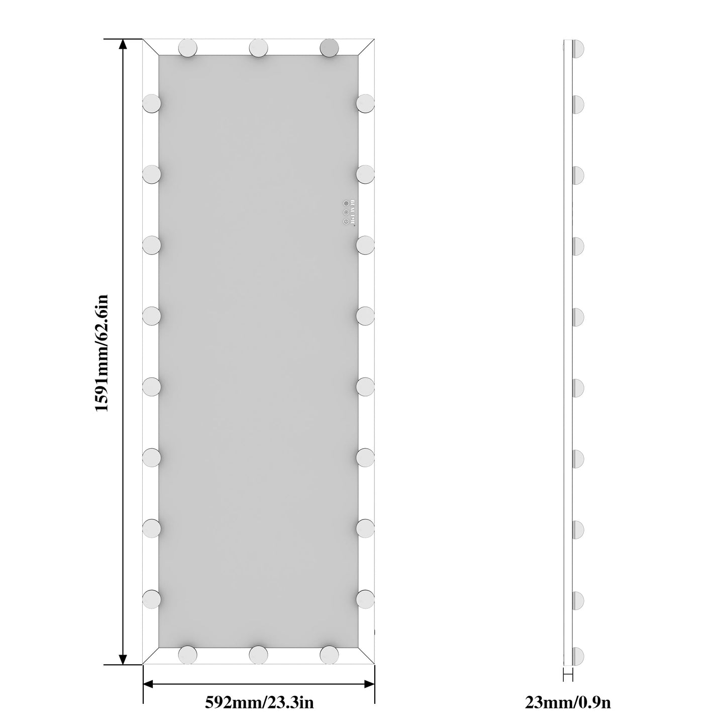 62.6-inch x 23.3-inch pink Hollywood illuminated full body vanity mirror with 3 colors