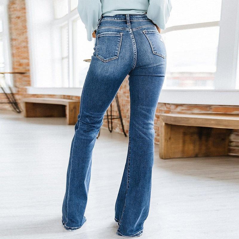 Rustic Cowgirl Distressed Jeans - Trendy Wide Leg Denim Jeans for Women