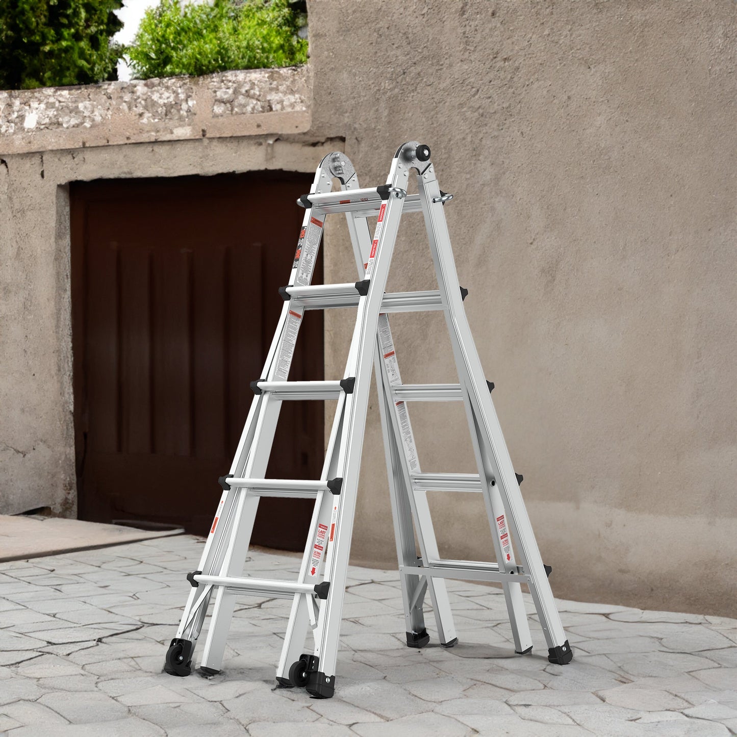 Aluminum Multi-Position Ladder with Wheels, 300 lbs Weight Rating, 22 FT