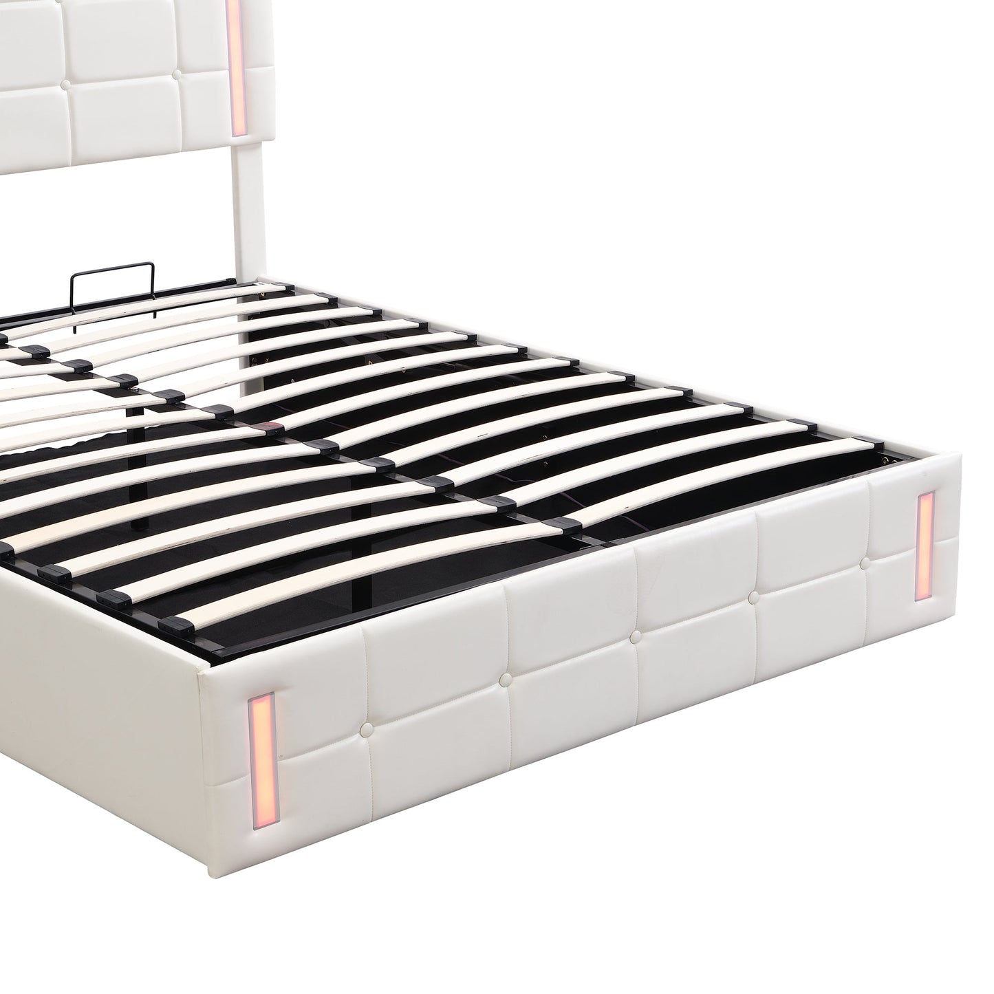 Queen Size Upholstered Bed with LED Lights, Hydraulic Storage System