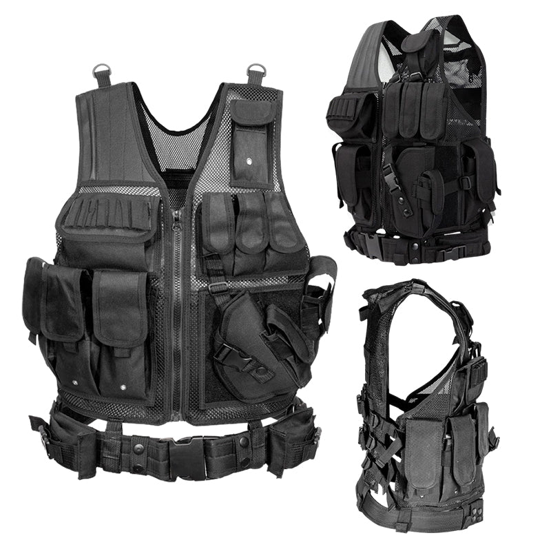 Tactical Vest for Men, Airsoft Vest, Black Molle Vest and Cap Protective Equipment