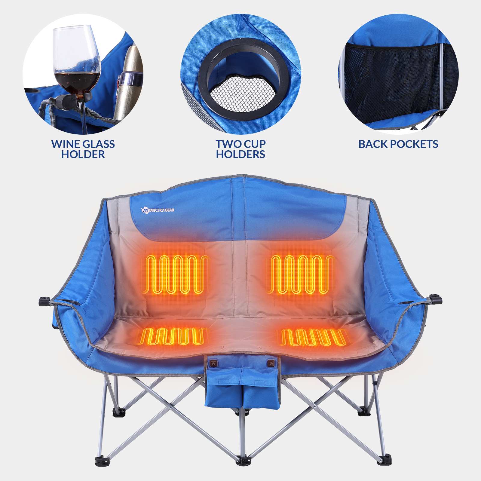 ANTARCTICA GEAR Heated Double Camping Chair, 2-Person Chair