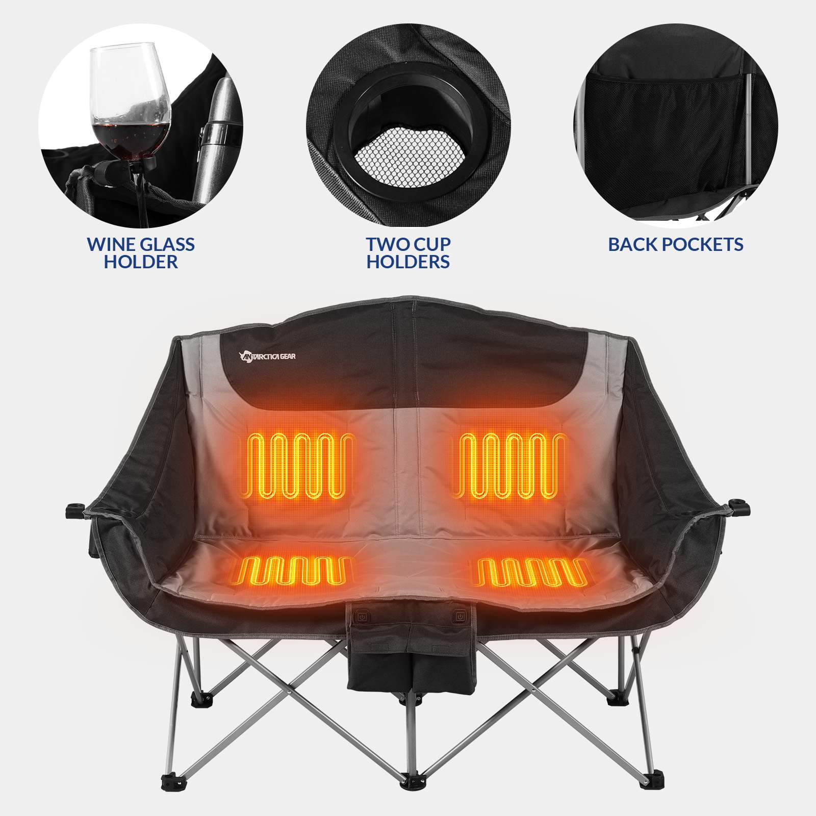 ANTARCTICA GEAR Heated Double Camping Chair, 2-Person Chair