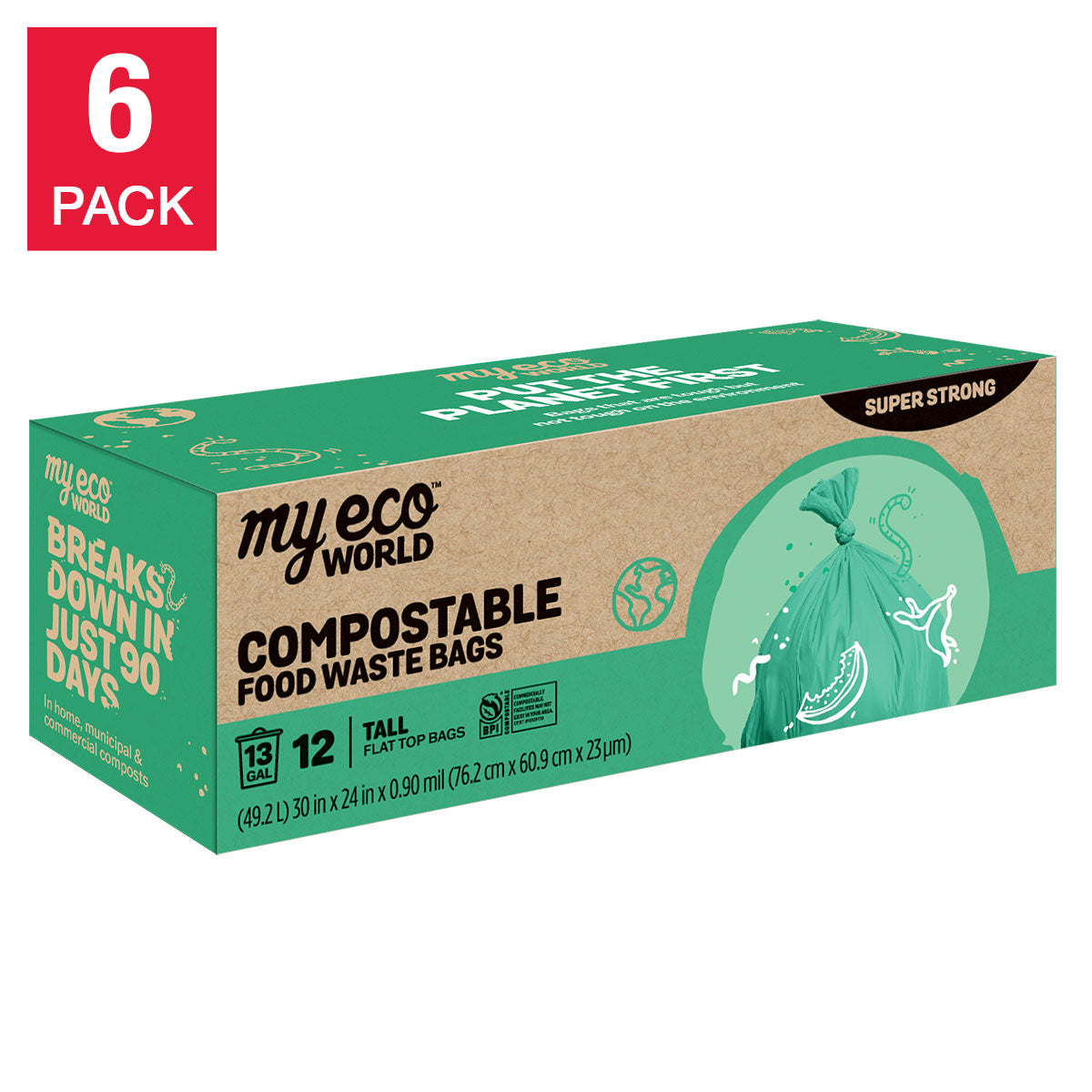 🌎 MyEcoWorld® 13-Gallon Certified Compostable Food Waste Bags – 72 Count