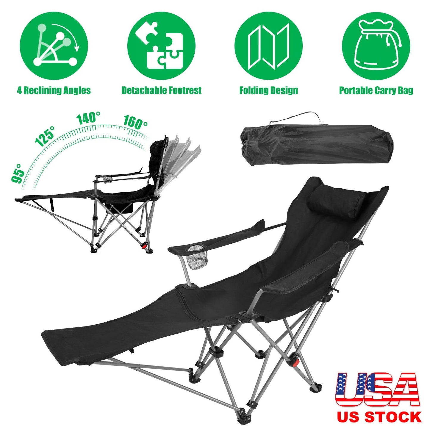 Reclining Camping Chair with Footrest