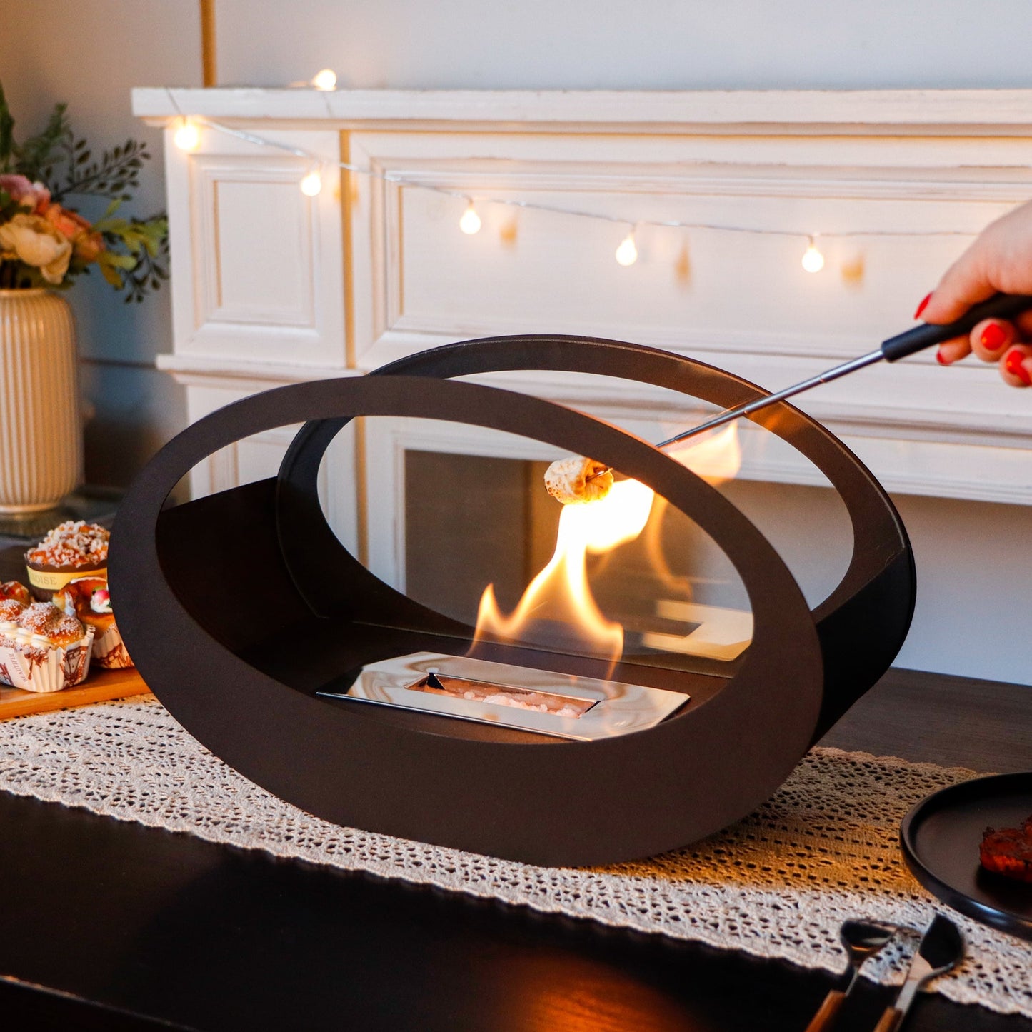 Black Metal Tabletop Fireplace