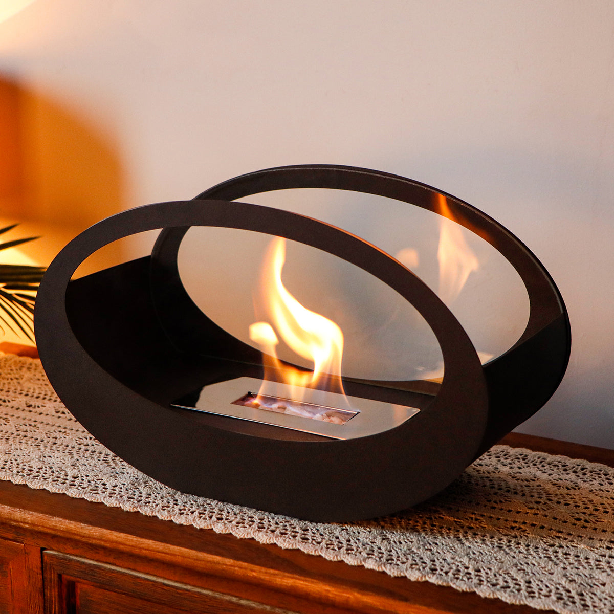 Black Metal Tabletop Fireplace