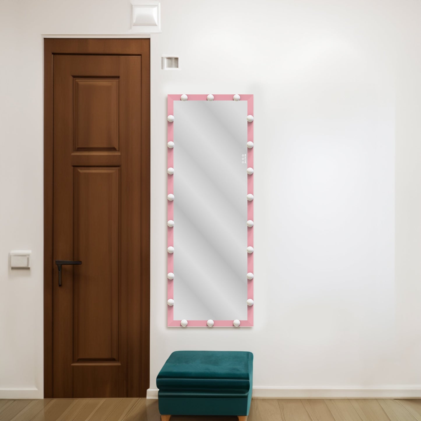 62.6-inch x 23.3-inch pink Hollywood illuminated full body vanity mirror with 3 colors