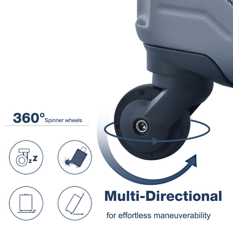 3 Piece Luggage Sets ABS Lightweight Suitcase with Two Hooks, Spinner Wheels