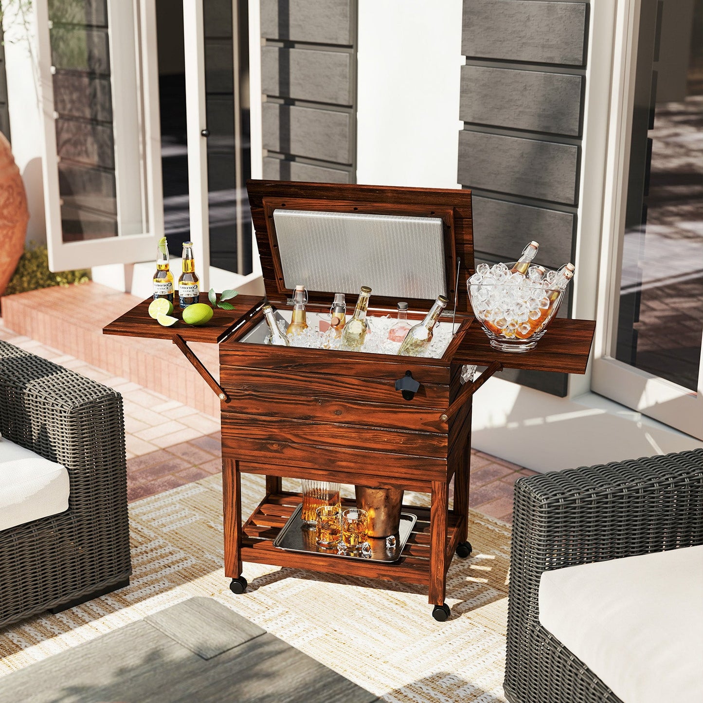 54 Quart Wooden Cooler Cart for Patio