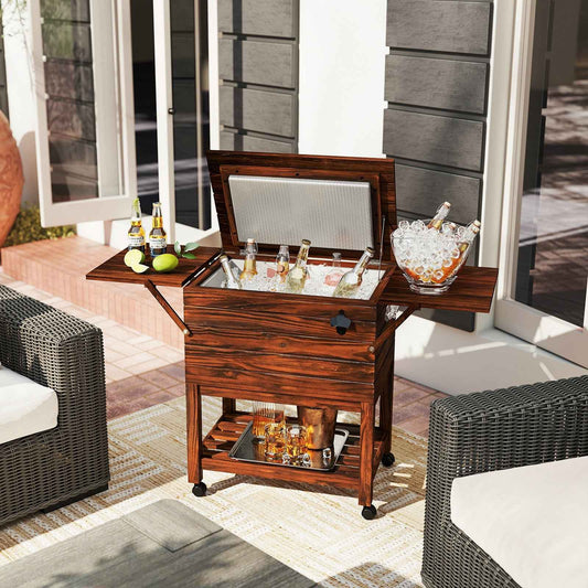 54 Quart Wooden Cooler Cart for Patio