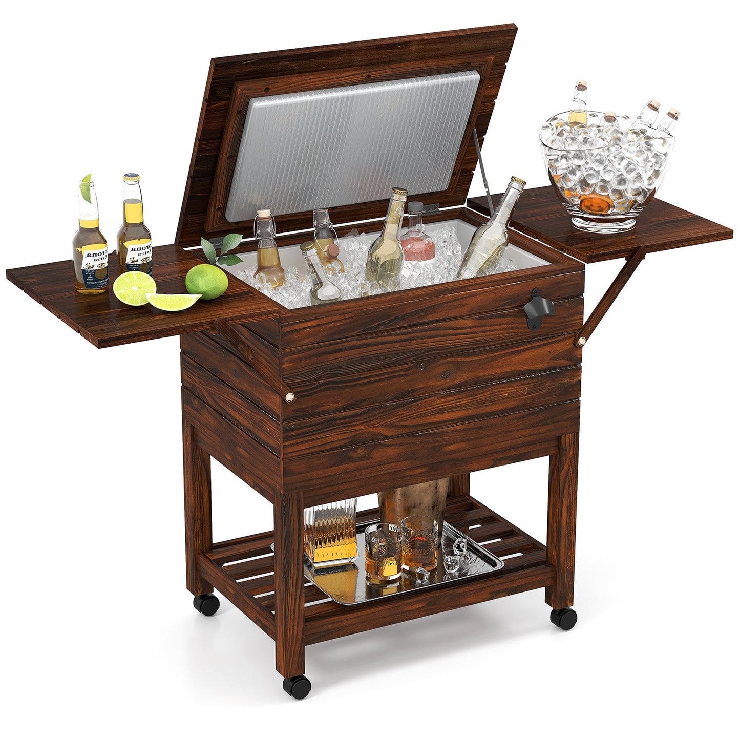 54 Quart Wooden Cooler Cart for Patio