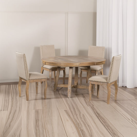 TREXM 5-Piece Farmhouse Dining Table Set Wood Round Extendable Dining Table