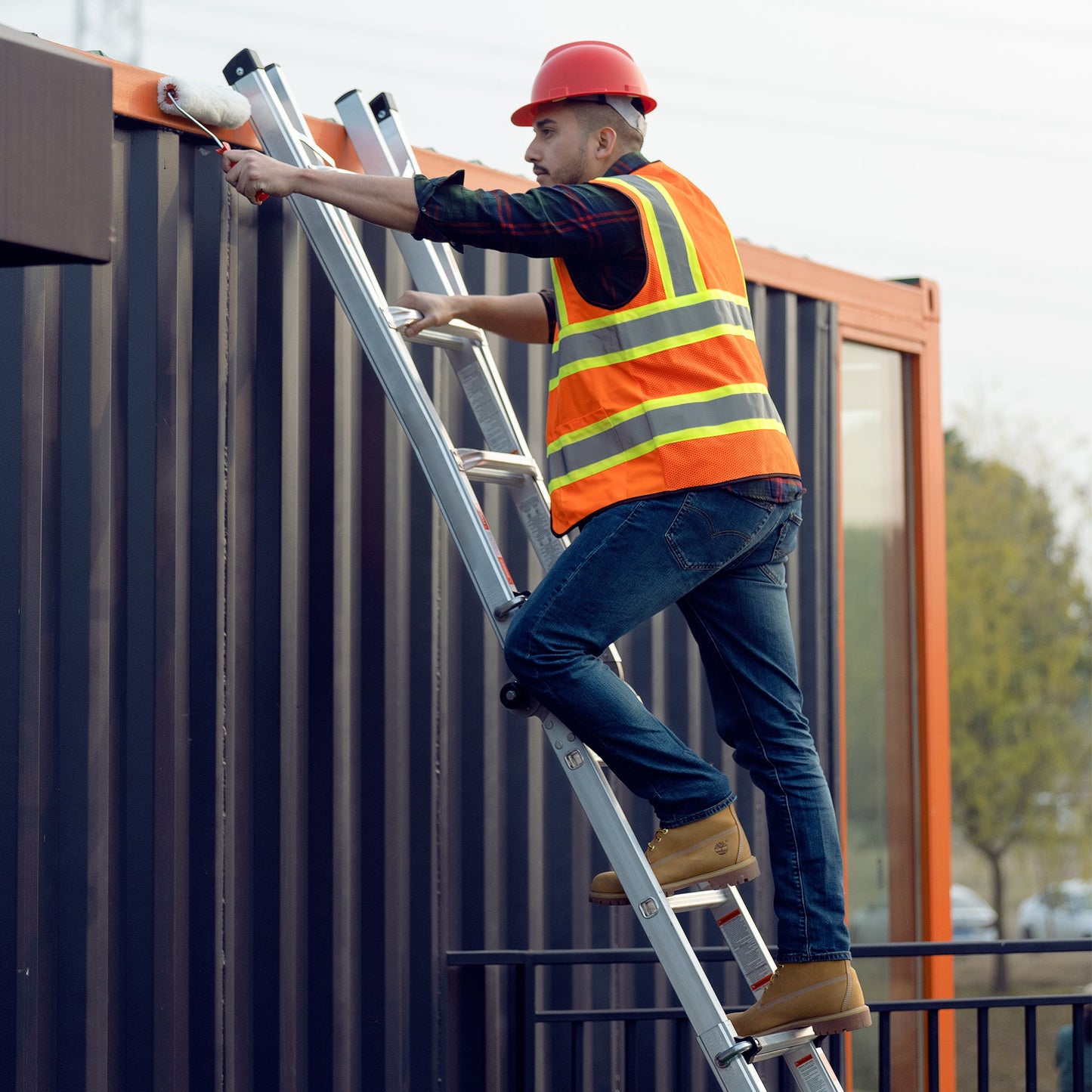 17ft Multi-Position Foldable Aluminum Ladder, A-Frame and Straight Ladder, ANSI 250lbs