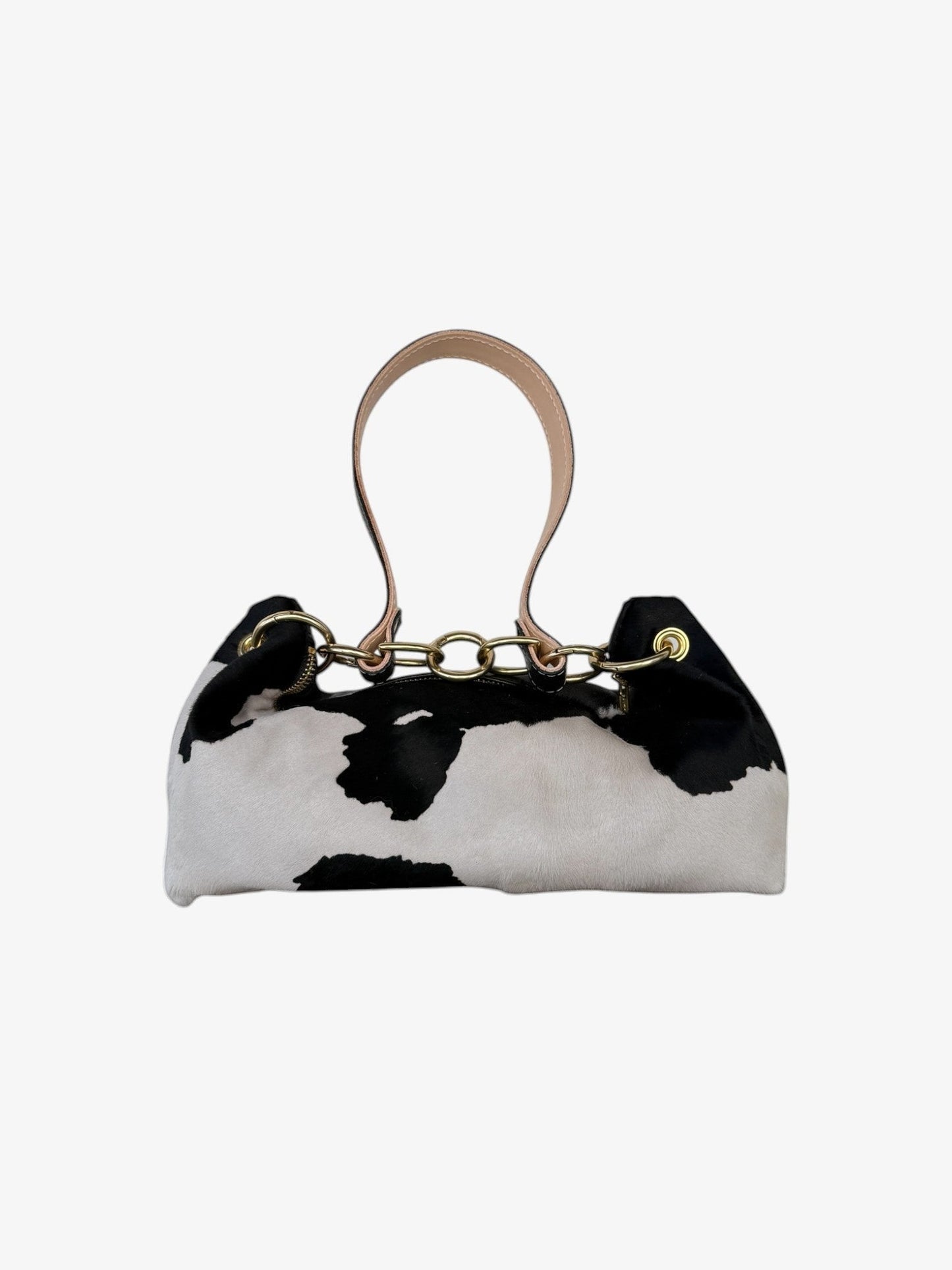 Blair Shoulder Bag, Cow Print Hair-On Hide-Black Leather