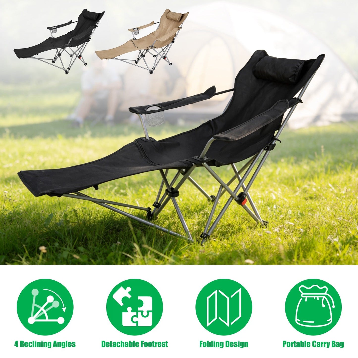 Reclining Camping Chair with Footrest