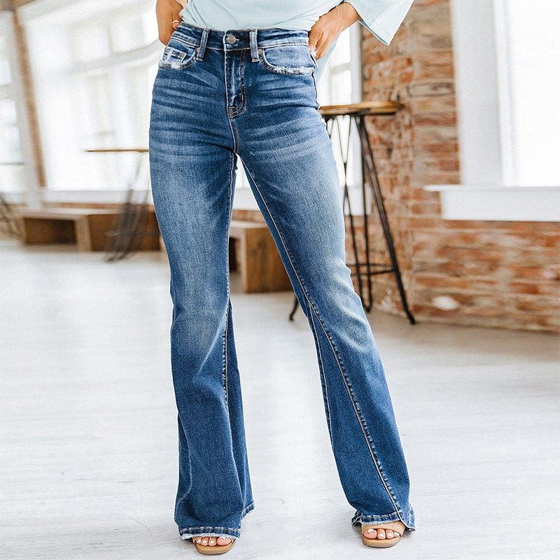 Rustic Cowgirl Distressed Jeans - Trendy Wide Leg Denim Jeans for Women