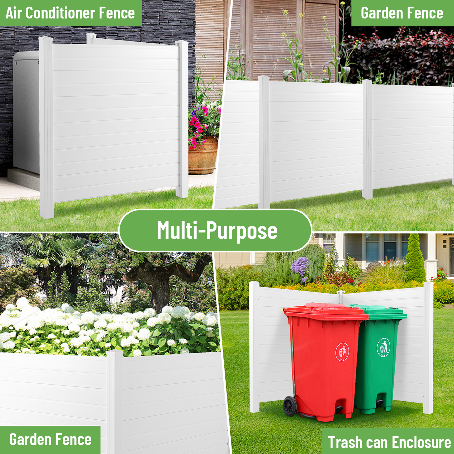 Privacy Fence Panels Kit Air Conditioner Trash Can Enclosure Vinyl white color
