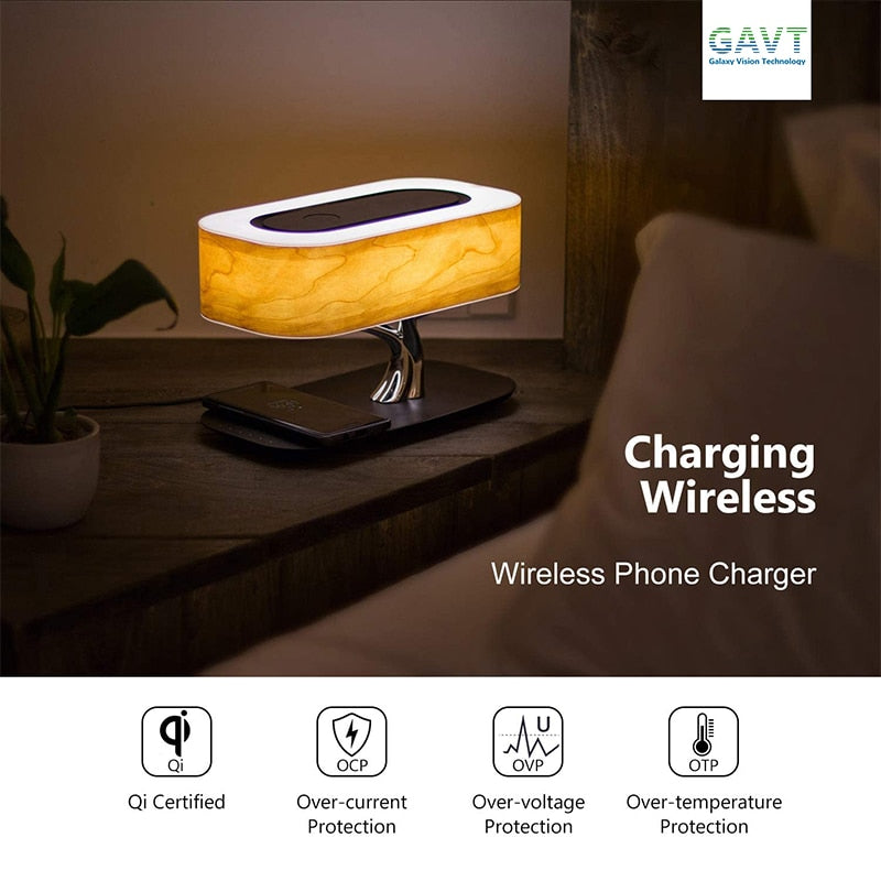 Modern led table lamp for bedroom dimmable Bluetooth Speaker phone Charger wireless