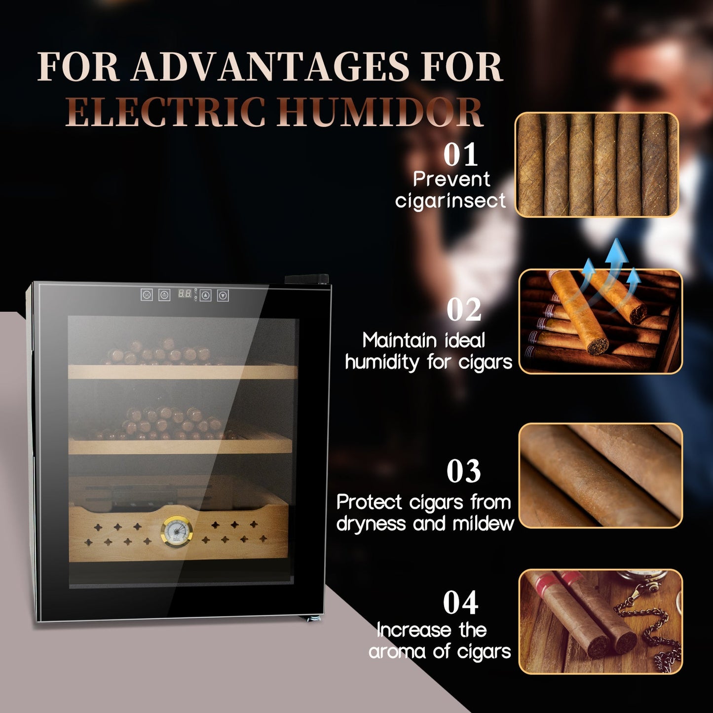 50L Electric Humidor, 300 Counts Capacity Cigar Humidor Humidifiers