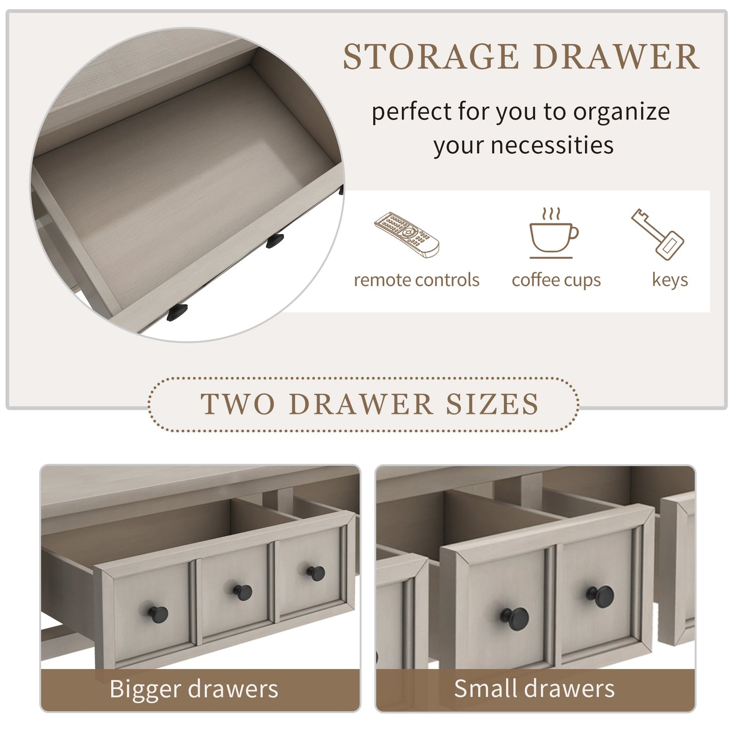 TREXM Rustic Entryway Console Table60" Long Sofa Table with two Different Size Drawers