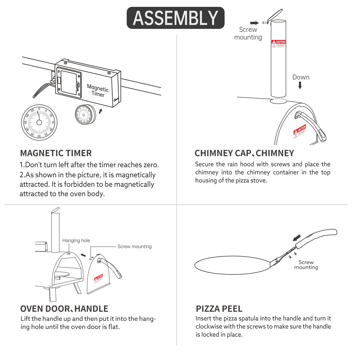 Black Pizza Oven Outdoor 12" Automatic Rotatable Pizza Ovens Portable Stainless-Steel