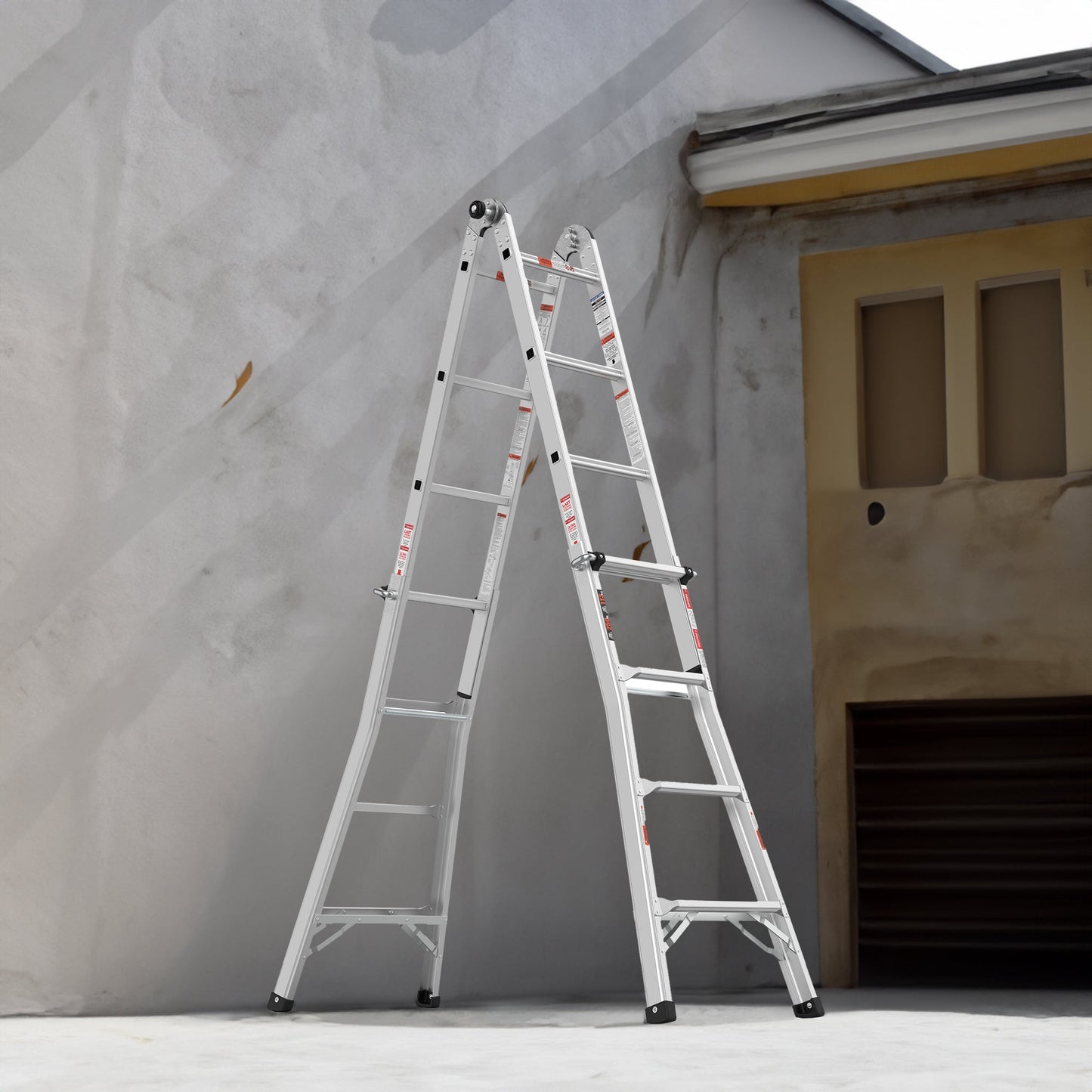 17ft Multi-Position Foldable Aluminum Ladder, A-Frame and Straight Ladder, ANSI 250lbs