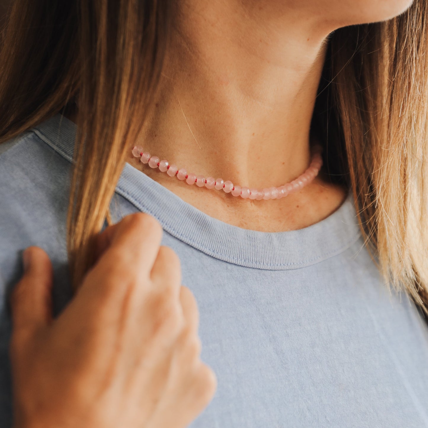 Natural Rose Quartz + 14k Gold Filled Toggle || Gemstone Necklace