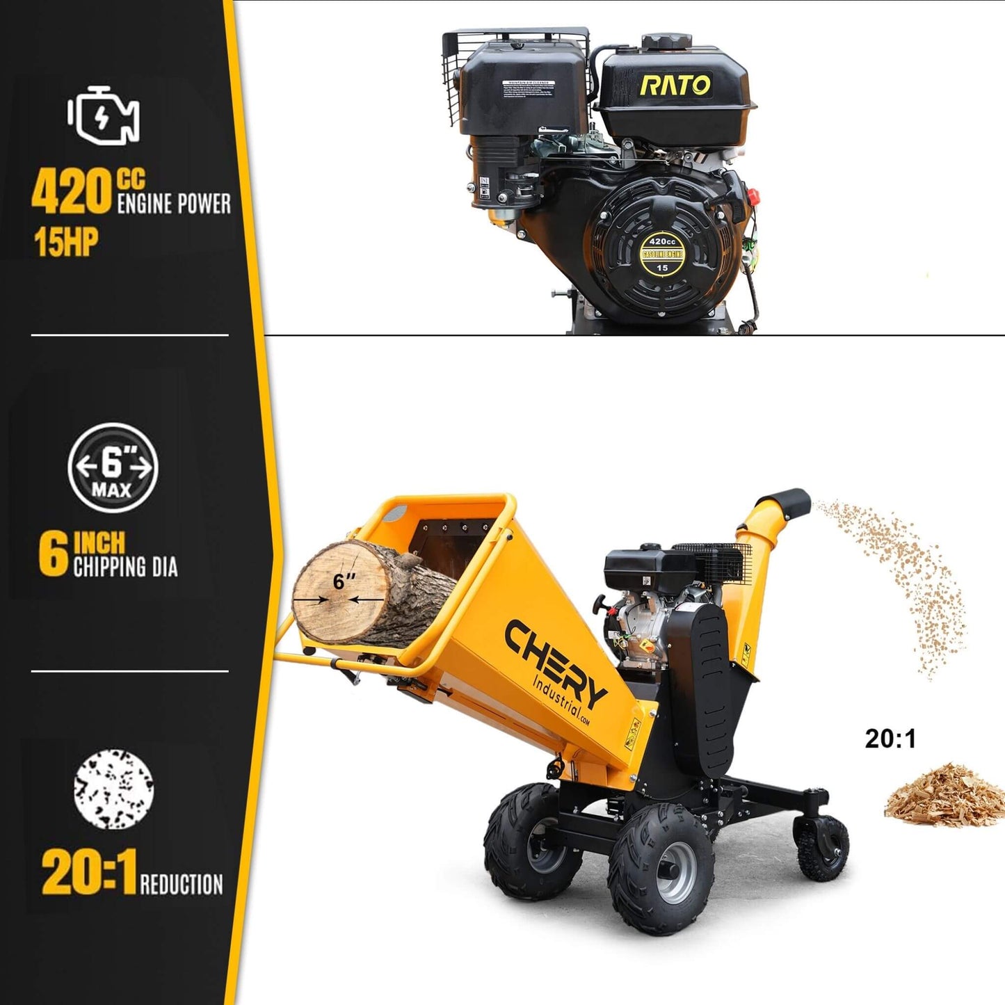 Heavy-Duty 6-Inch 420CC 15HP Gas Woodchipper