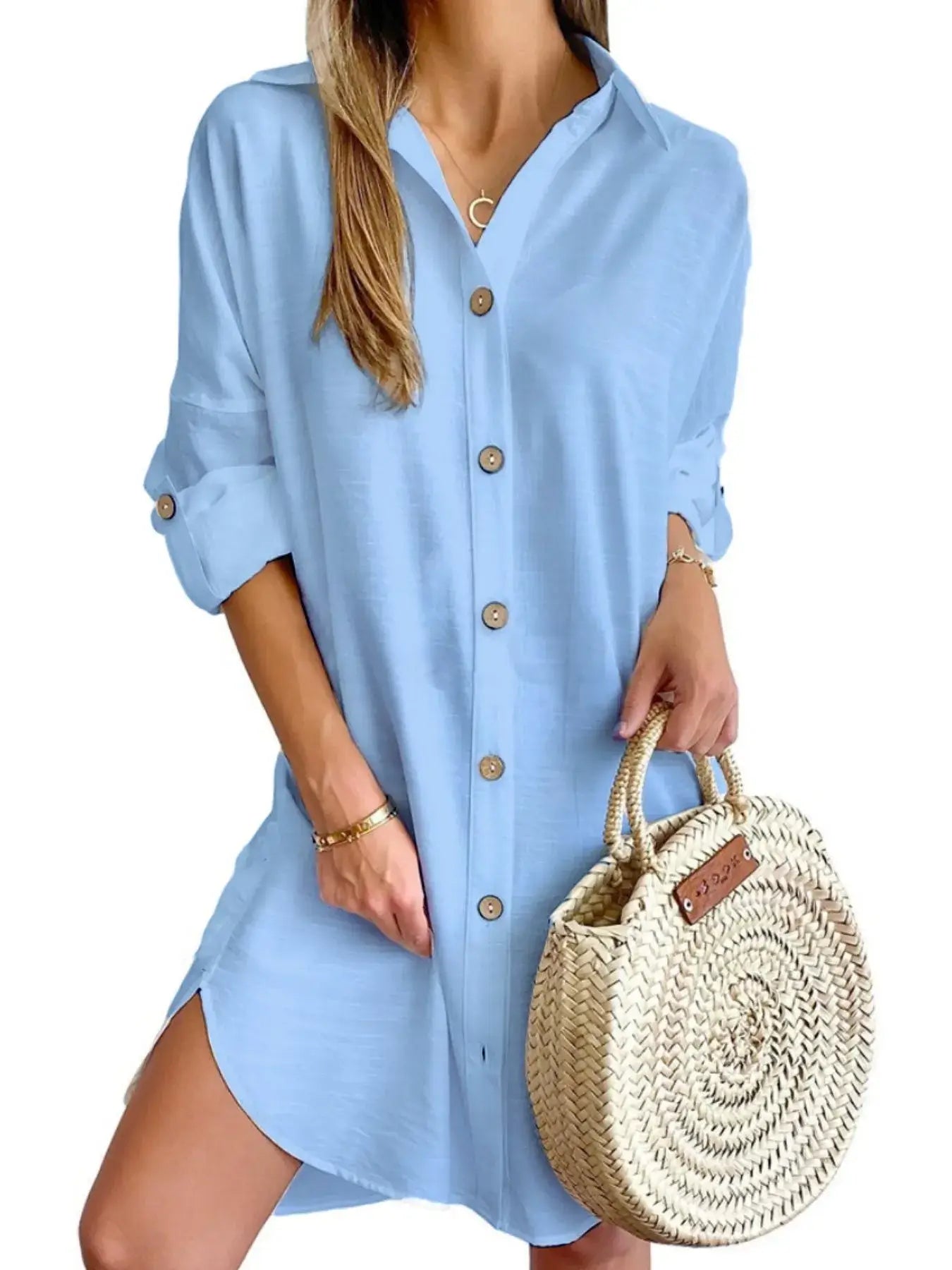 Button Down Long Sleeve Shirt Dress