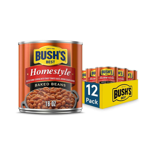 BUSH'S BEST 16 oz Canned Original Baked Beans, Source of Plant Based Protein and Fiber, Low Fat, Gluten Free, (Pack of 12)