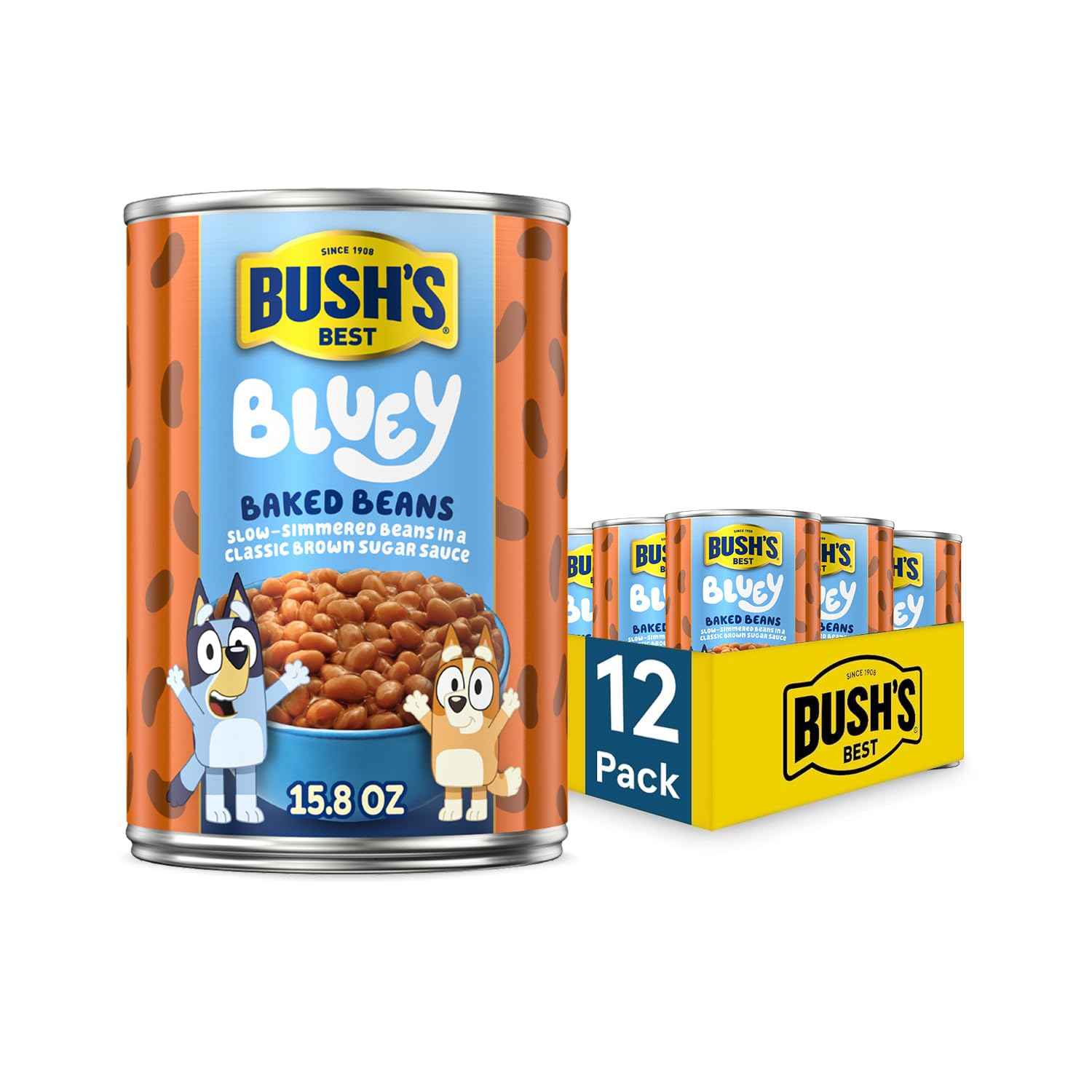BUSH'S BEST 16 oz Canned Original Baked Beans, Source of Plant Based Protein and Fiber, Low Fat, Gluten Free, (Pack of 12)