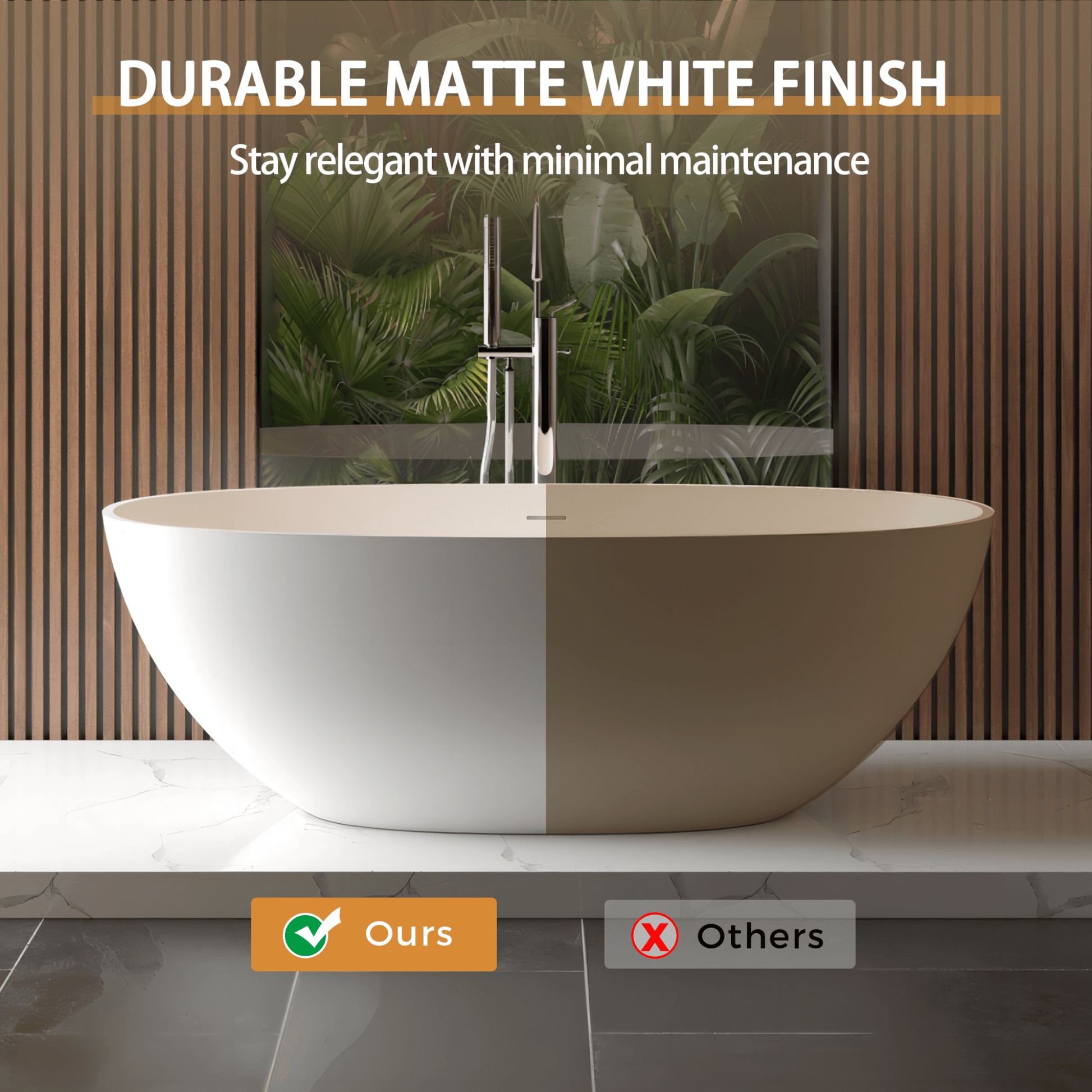 65" Luxury Freestanding Soaking Bathtub with Overflow