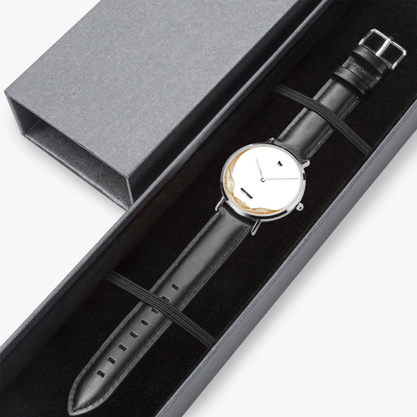 162. Ultra-Thin Leather Strap Quartz Watch (Silver)