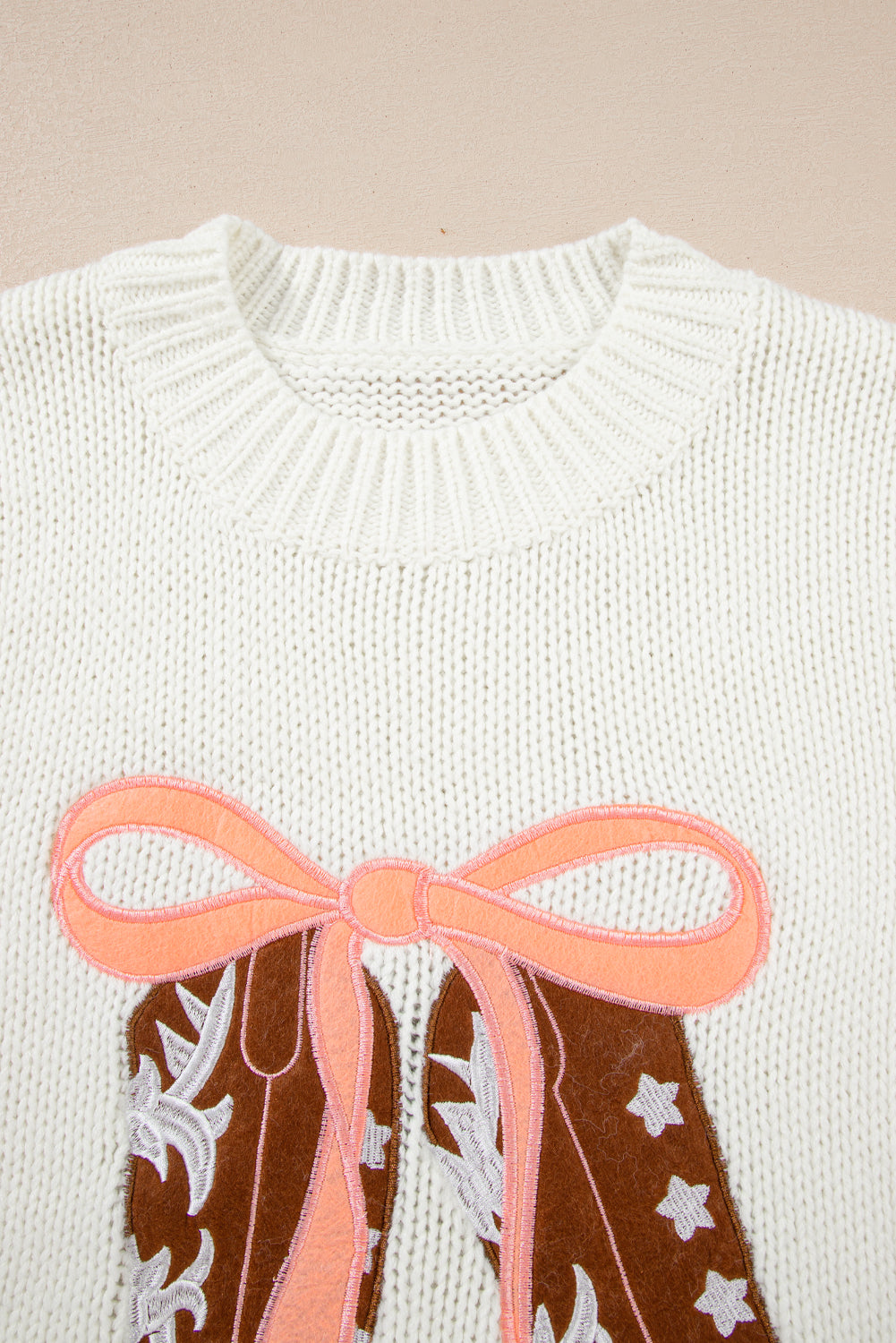 Embroidered Bow Boots Sweater