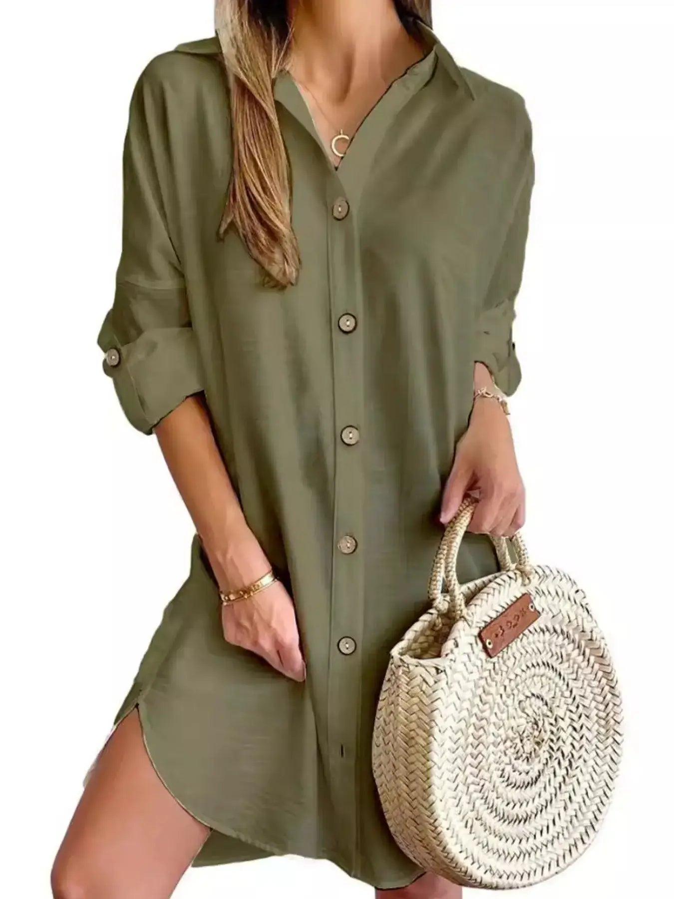 Button Down Long Sleeve Shirt Dress