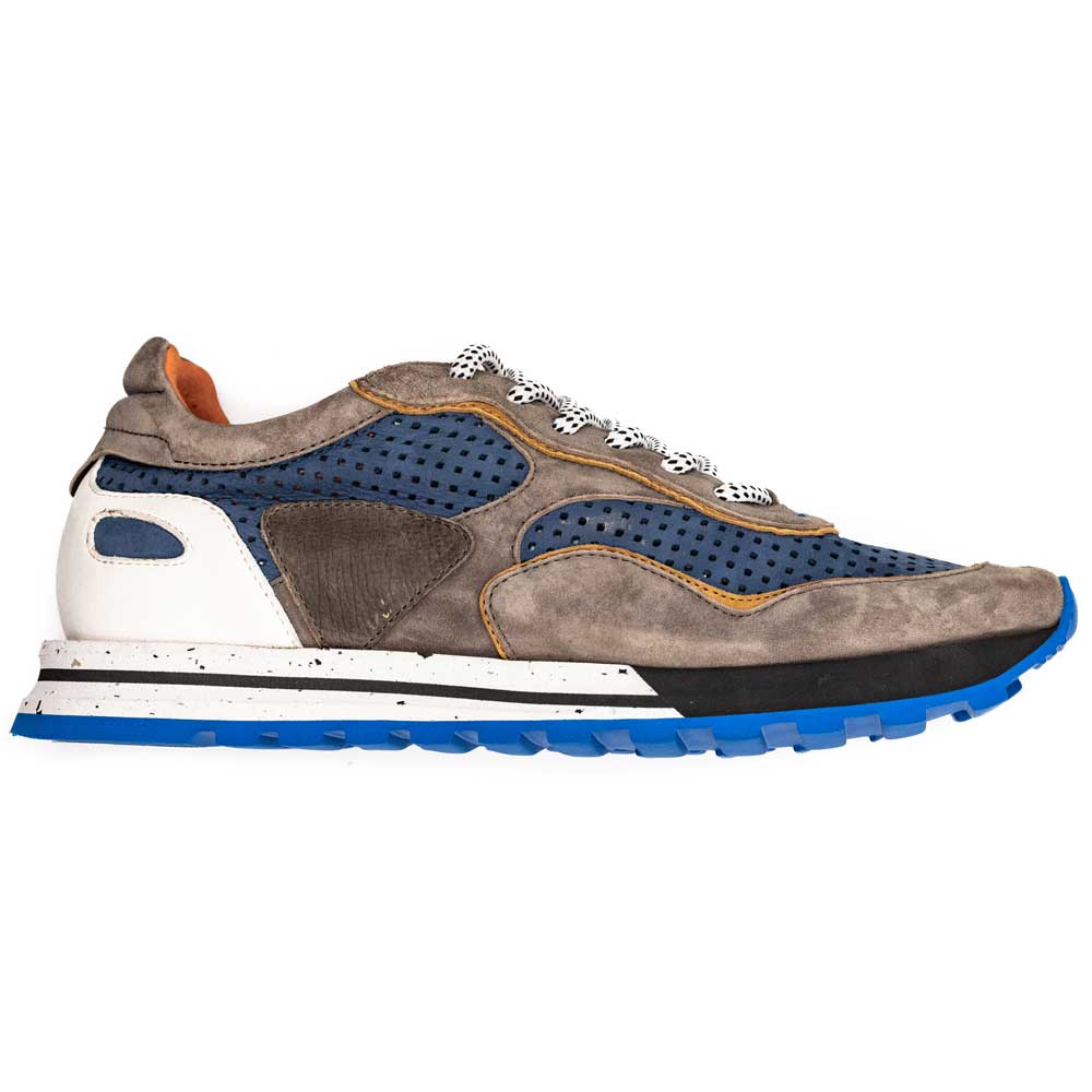 RAYA Perforated Italian Calfskin Sneakers, Blue/Taupe