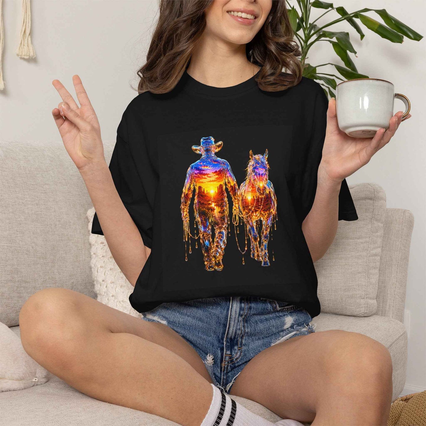 Sunset Cowboy T-Shirt — Vintage Western Sunset Tee