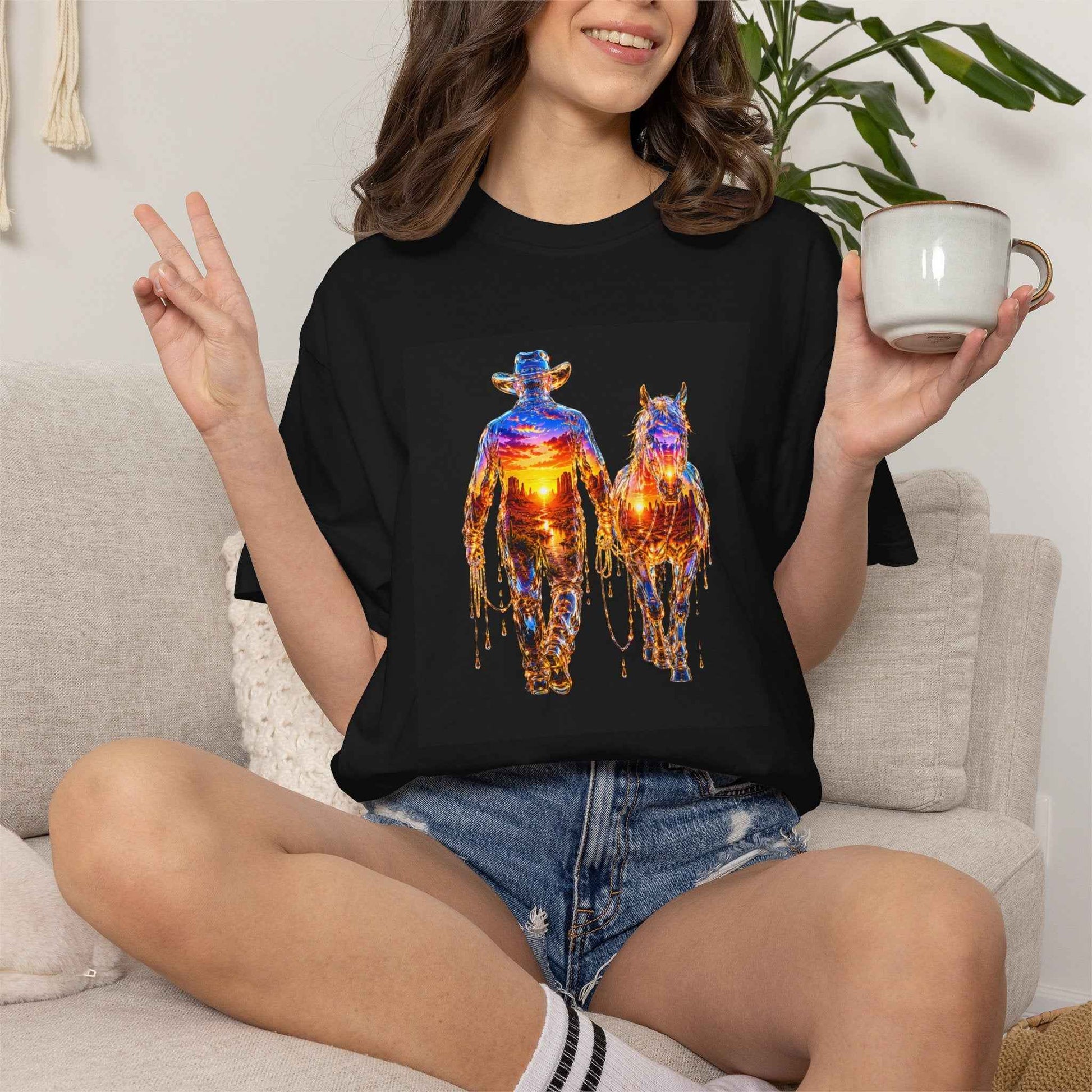 Sunset Cowboy T-Shirt — Vintage Western Sunset Tee