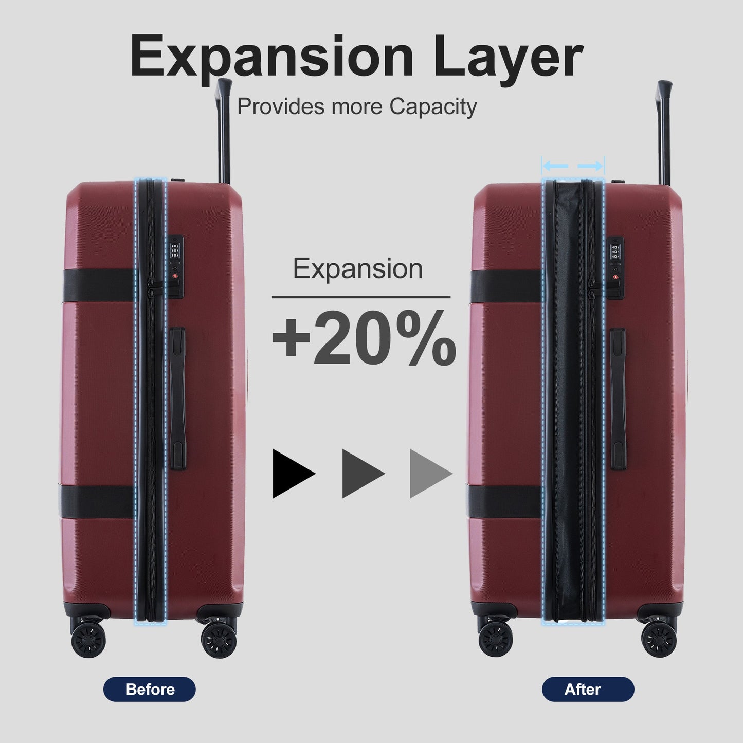 Luggage Sets New Model Expandable ABS+PC 3 Piece Sets with Spinner Wheels