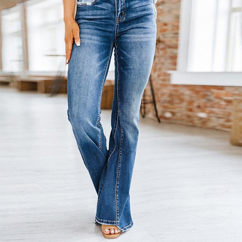 Rustic Cowgirl Distressed Jeans - Trendy Wide Leg Denim Jeans for Women