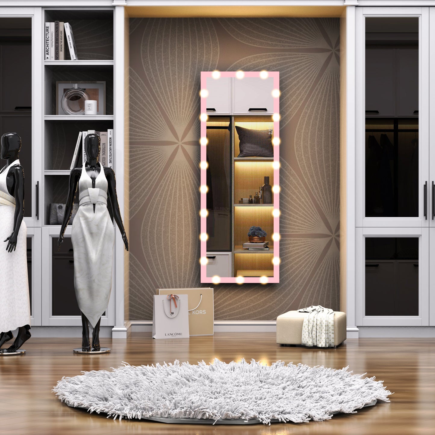 62.6-inch x 23.3-inch pink Hollywood illuminated full body vanity mirror with 3 colors