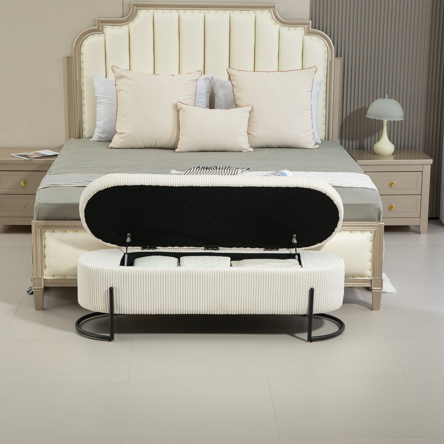 COOLMOR storage Ottoman chair with safety hinge and soft cushion fabric